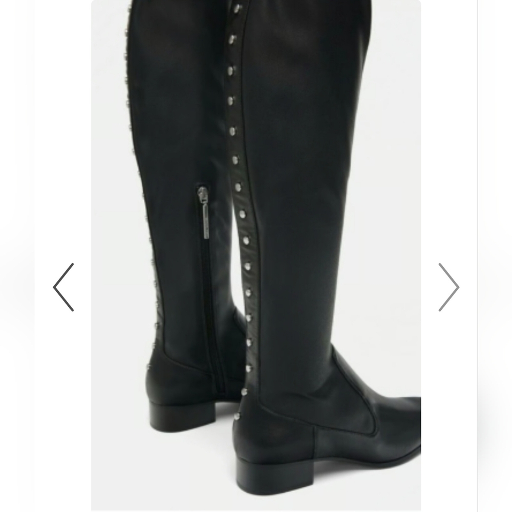Zara Black Over the Knee Boots with Silver Studs